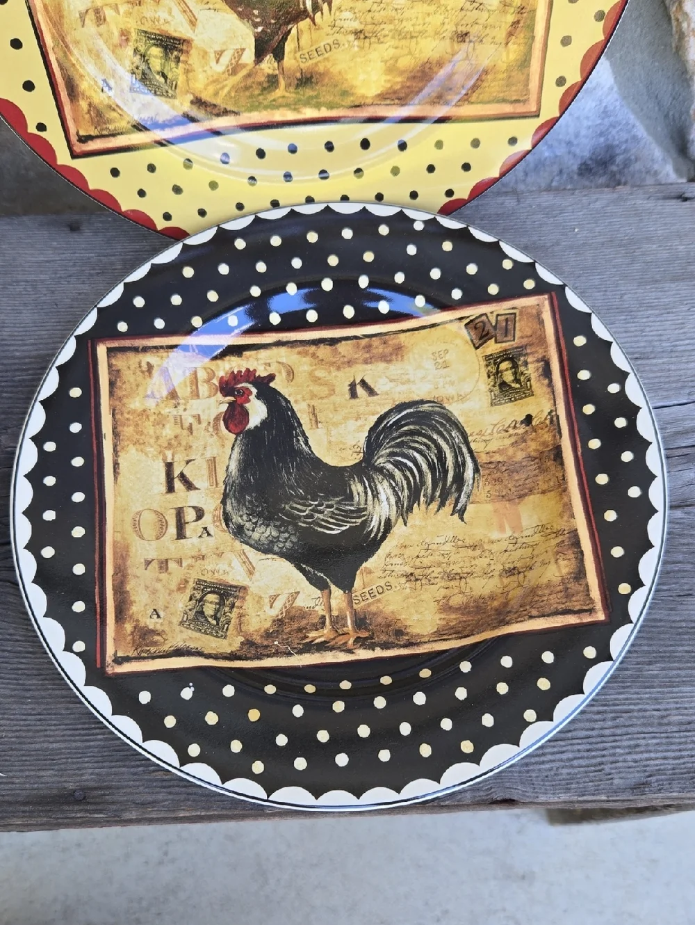 Sakura Retro Rooster Stoneware Plate Set‎ Farmhouse Country Cottage